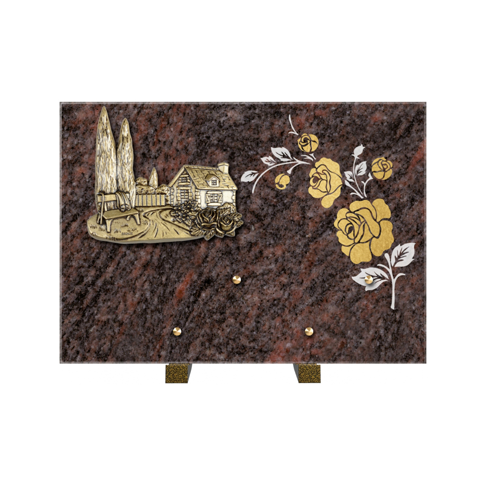 Plaque funéraire Rectangle 2 Granit Sablé Or et Blanc – Plaques Funéraires Créations® – vue complémentaire