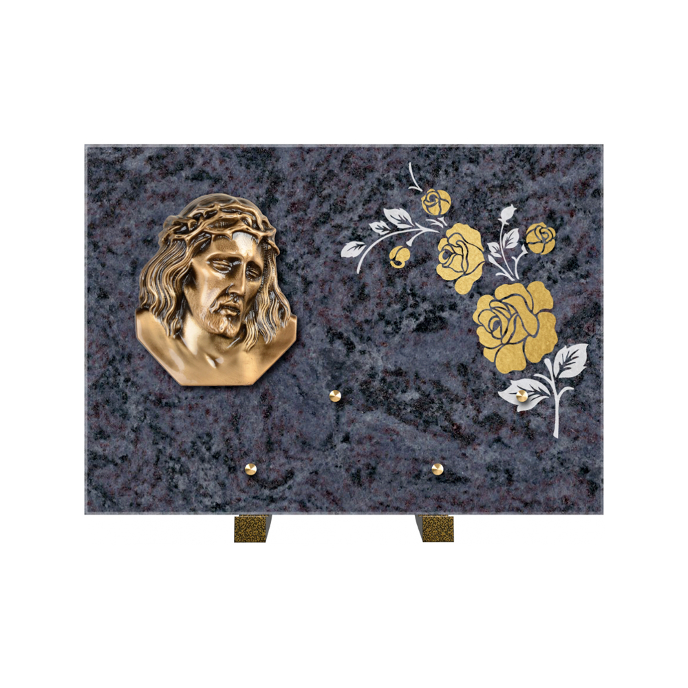 Plaque funéraire Rectangle 2 Granit Sablé Or et Blanc – Plaques Funéraires Créations® – vue complémentaire