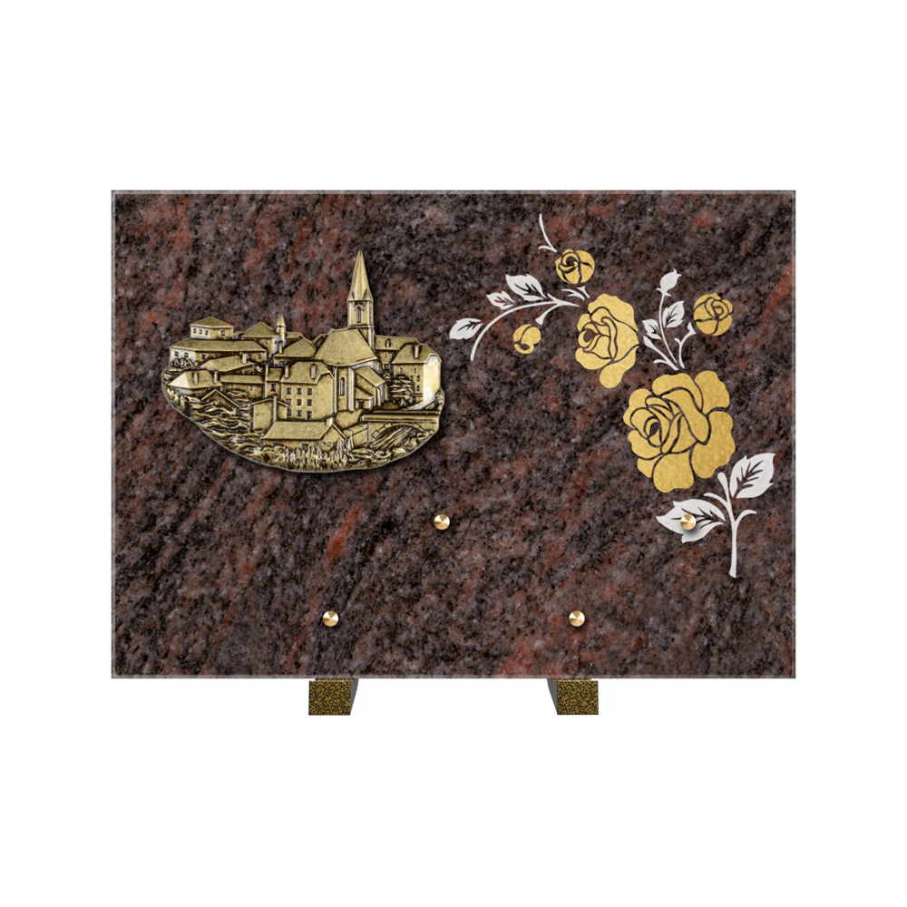 Plaque funéraire Rectangle 2 Granit Sablé Or et Blanc – Plaques Funéraires Créations® – vue complémentaire