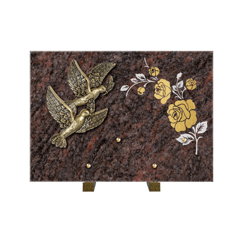 Plaque funéraire Rectangle 2 Granit Sablé Or et Blanc – Plaques Funéraires Créations® – vue complémentaire