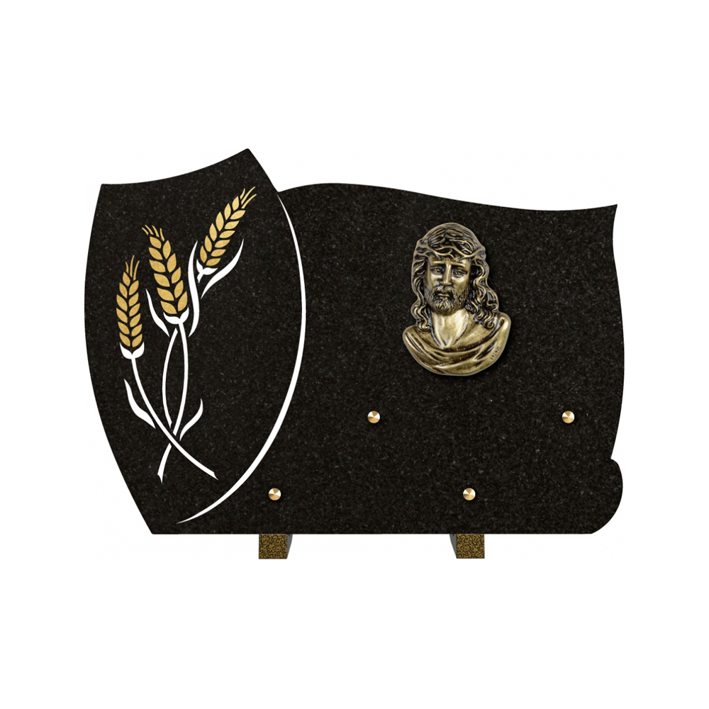 Plaque funéraire Forme 1 Granit Sablée Or et Blanc - 35x25 – Plaques Funéraires Créations® – vue complémentaire