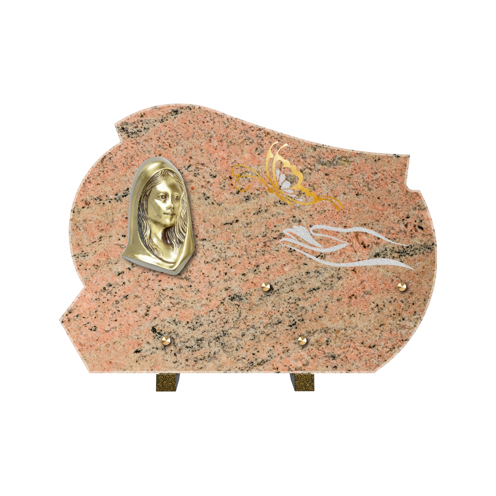Plaque funéraire Forme 2 Granit Sablée Or et Blanc - 35x25 – Plaques Funéraires Créations® – vue complémentaire
