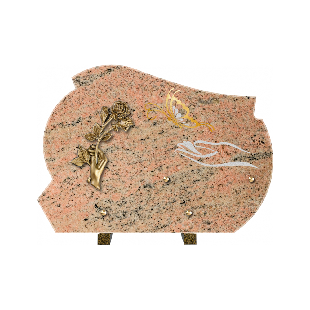 Plaque funéraire Forme 2 Granit Sablée Or et Blanc - 35x25 – Plaques Funéraires Créations® – vue complémentaire