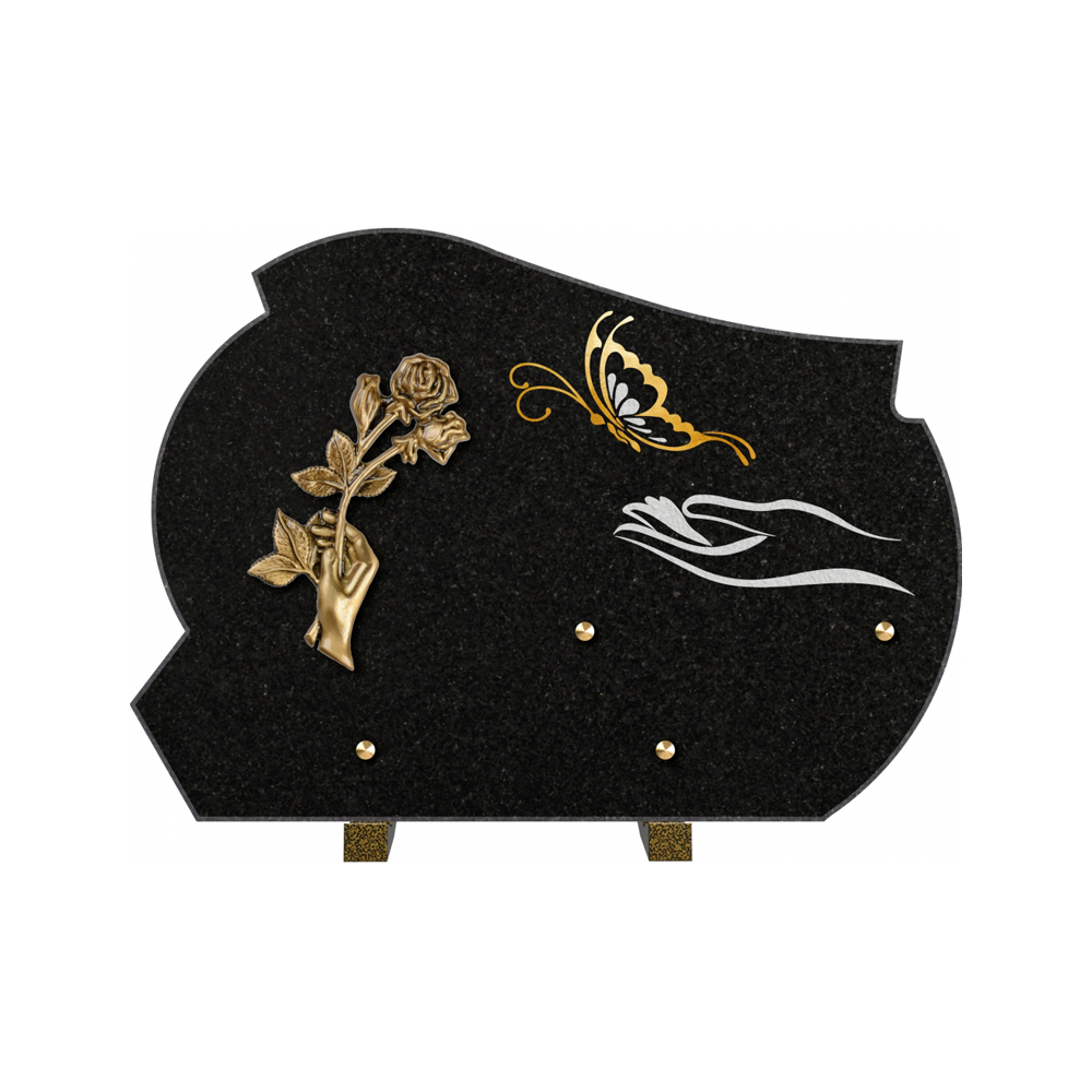 Plaque funéraire Forme 2 Granit Sablée Or et Blanc - 35x25 – Plaques Funéraires Créations® – vue complémentaire