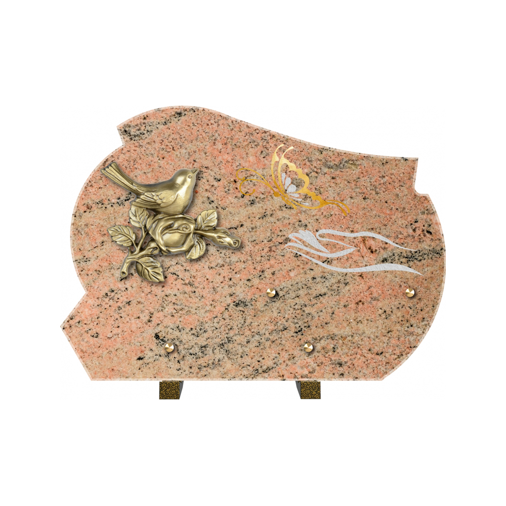 Plaque funéraire Forme 2 Granit Sablée Or et Blanc - 35x25 – Plaques Funéraires Créations® – vue complémentaire