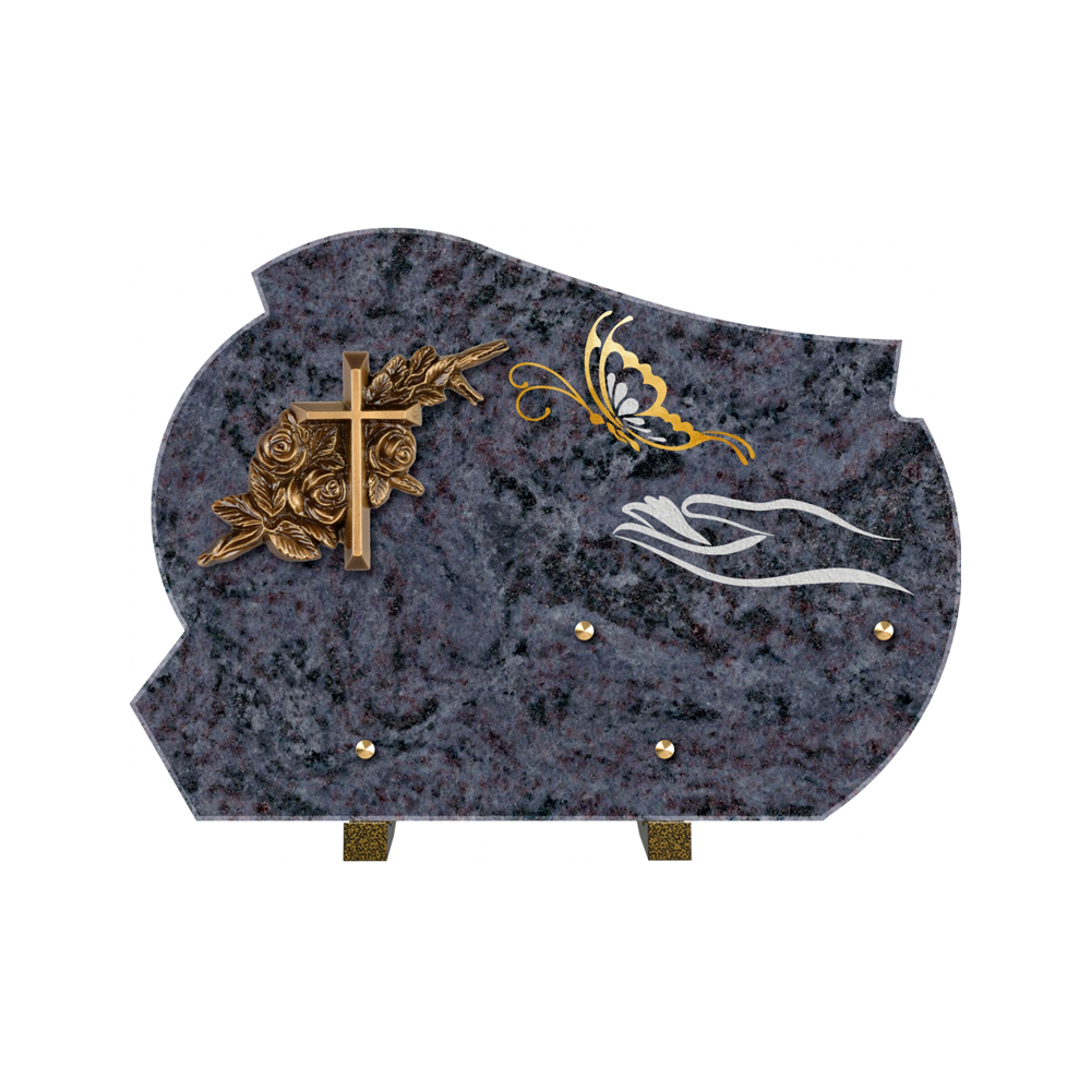 Plaque funéraire Forme 2 Granit Sablée Or et Blanc - 35x25 – Plaques Funéraires Créations® – vue complémentaire