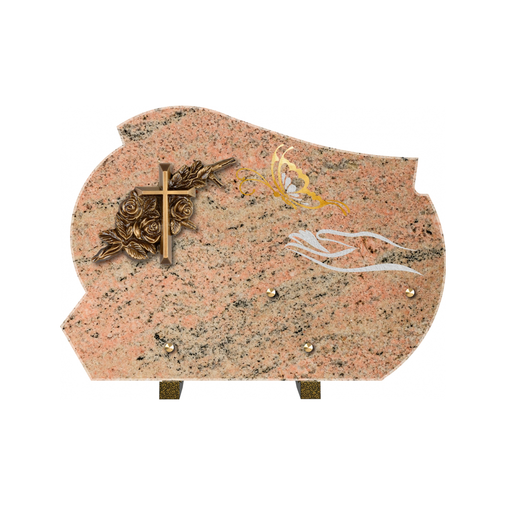 Plaque funéraire Forme 2 Granit Sablée Or et Blanc - 35x25 – Plaques Funéraires Créations® – vue complémentaire
