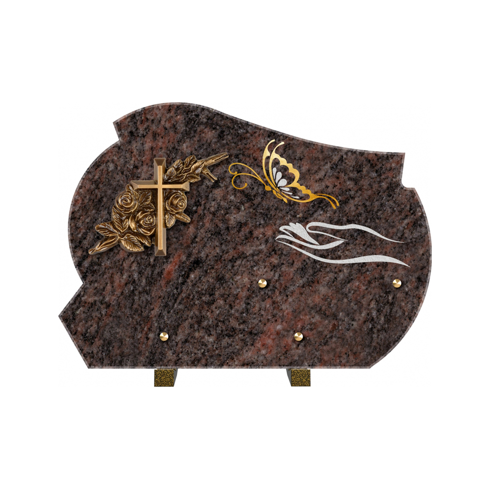 Plaque funéraire Forme 2 Granit Sablée Or et Blanc - 35x25 – Plaques Funéraires Créations® – vue complémentaire