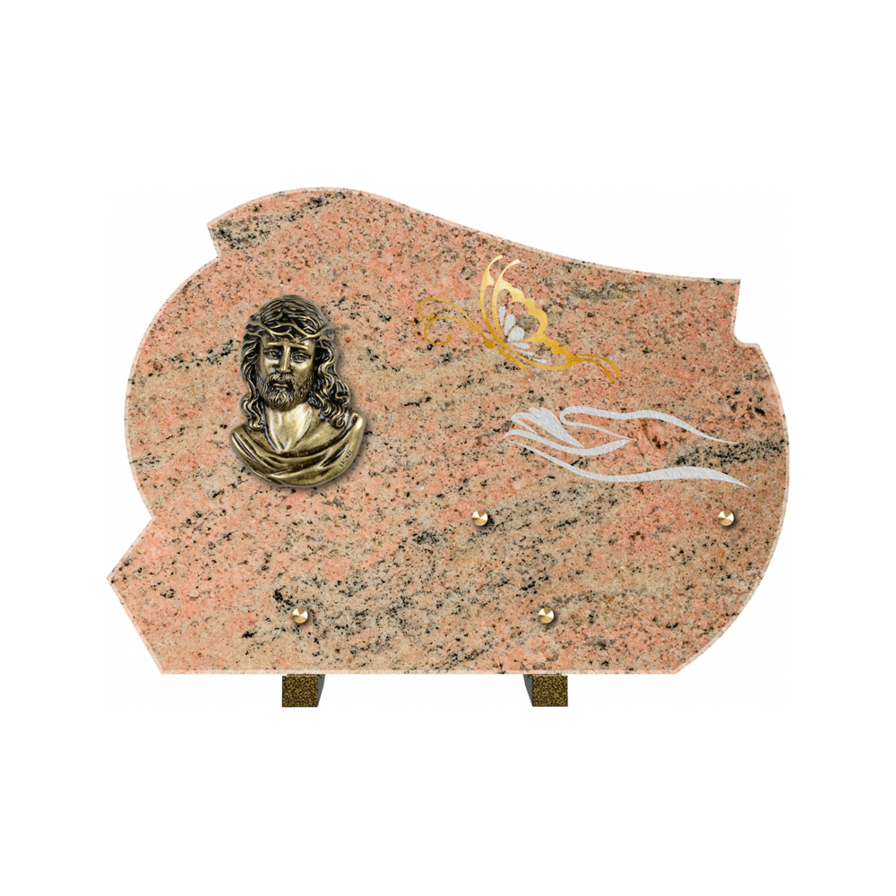 Plaque funéraire Forme 2 Granit Sablée Or et Blanc - 35x25 – Plaques Funéraires Créations® – vue complémentaire