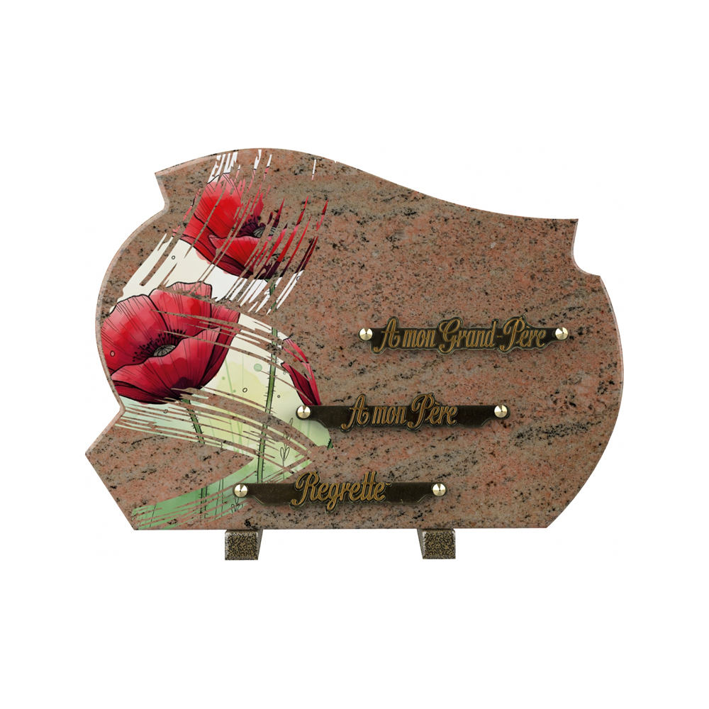 Plaque funéraire Traces - Décor Coquelicots – Plaques Funéraires Créations® – vue complémentaire