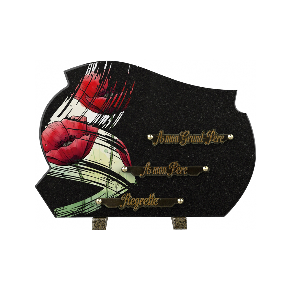 Plaque funéraire Traces - Décor Coquelicots – Plaques Funéraires Créations® – vue complémentaire