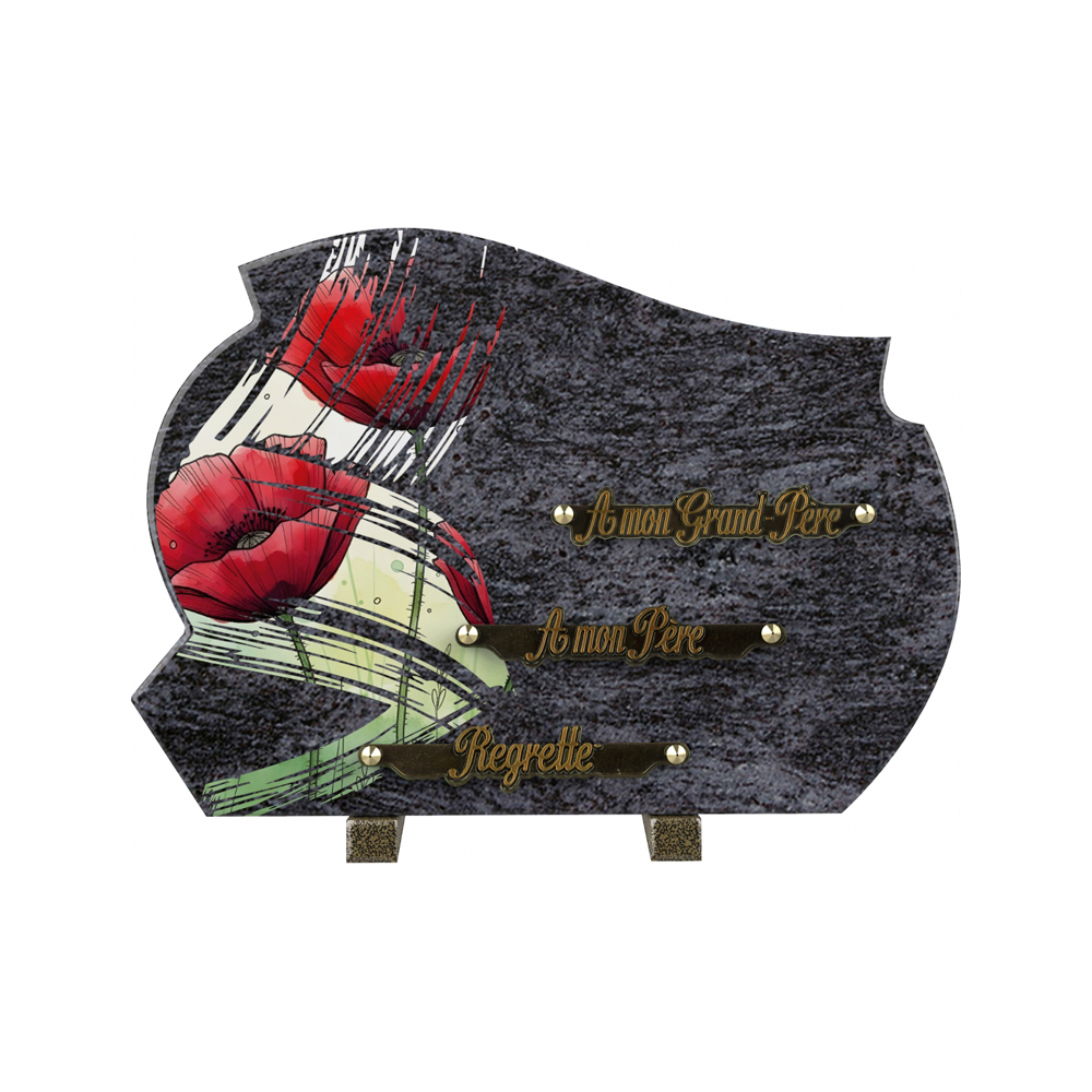 Plaque funéraire Traces - Décor Coquelicots – Plaques Funéraires Créations® – vue complémentaire
