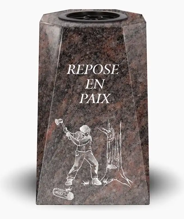 Vase funéraire en granit quatre pans personnalisé avec gravure